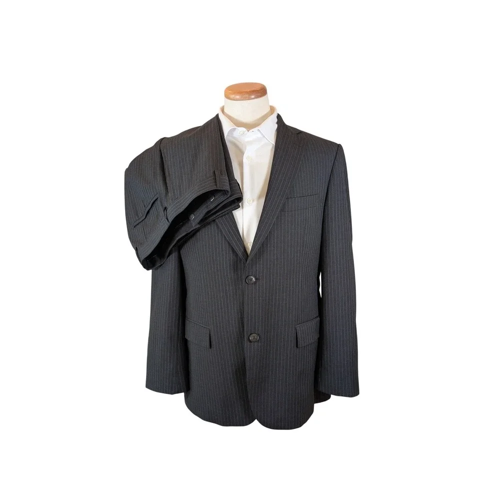 Hugo‎ Boss Pasolini1 Movie1 Mens Suit 40R Charcoal Grey Blue Pinstripe 2 Button
